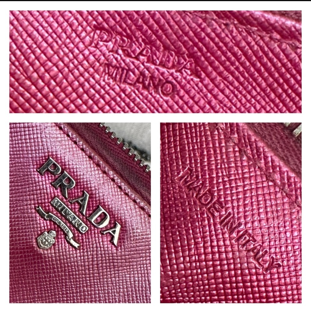 PRADA Logo Magenta Pink Saffiano Leather Zippered Wallet on Chain - Picture 4 of 11